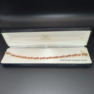 18K Gold Over Sterling Silver Created Rubies & Diamond Accent Tennis Bracelet